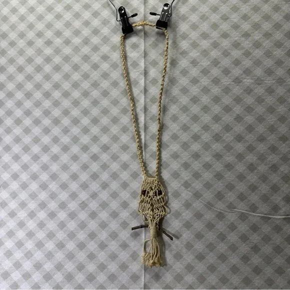 Boho Chic Macrame Owl Necklace - Vintage Handmade - Picture 2 of 7